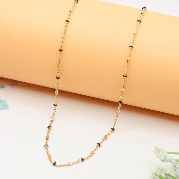 "Rose Gold Beaded Chain Necklace in Elegant Minimal Style, XPNL0320 - Picture 6 of 12
